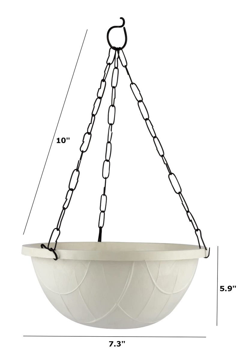 Tim Tim Agro White Hanging Planter Basket - 10 Inch Indoor Outdoor Flower Pots, Plant Containers with Drainage Hole, Plant Pot for Hanging Plants, Pack 2 - Image 2