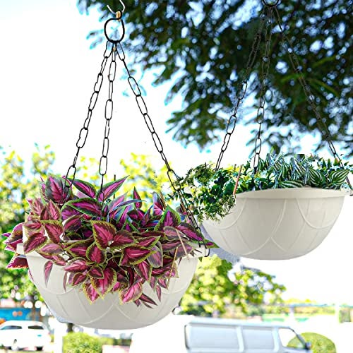 Tim Tim Agro White Hanging Planter Basket - 10 Inch Indoor Outdoor Flower Pots, Plant Containers with Drainage Hole, Plant Pot for Hanging Plants, Pack 2 - Image 3