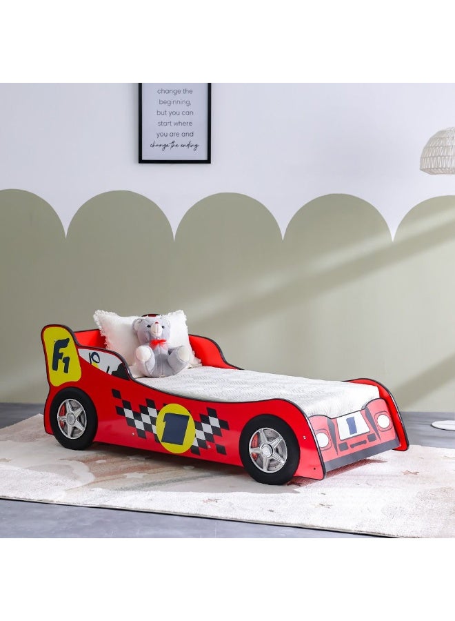 DANUBE HOME Ranger 70x130 Toddler Car Bed – Kids Car-Shaped Bed for Boys & Girls – Comfortable and Stylish Children's Bed for Bedroom, Playroom, Ideal for Nursery Décor -Red - Image 1