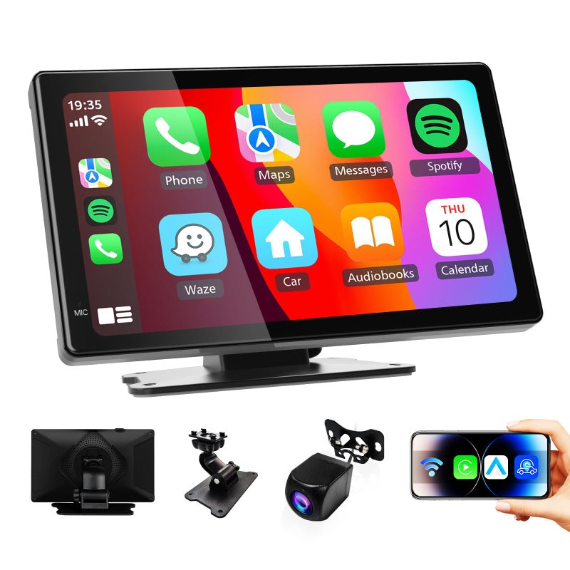 Haudio 7 inch Portable Carplay Wireless Car Stereo,HD Touchscreen for All Vehicles,with Apple CarPlay & Android Auto with Backup Camera/Mirror Link/Voice Control/Bluetooth/GPS/AUX/FM Satellite Radio - Image 1