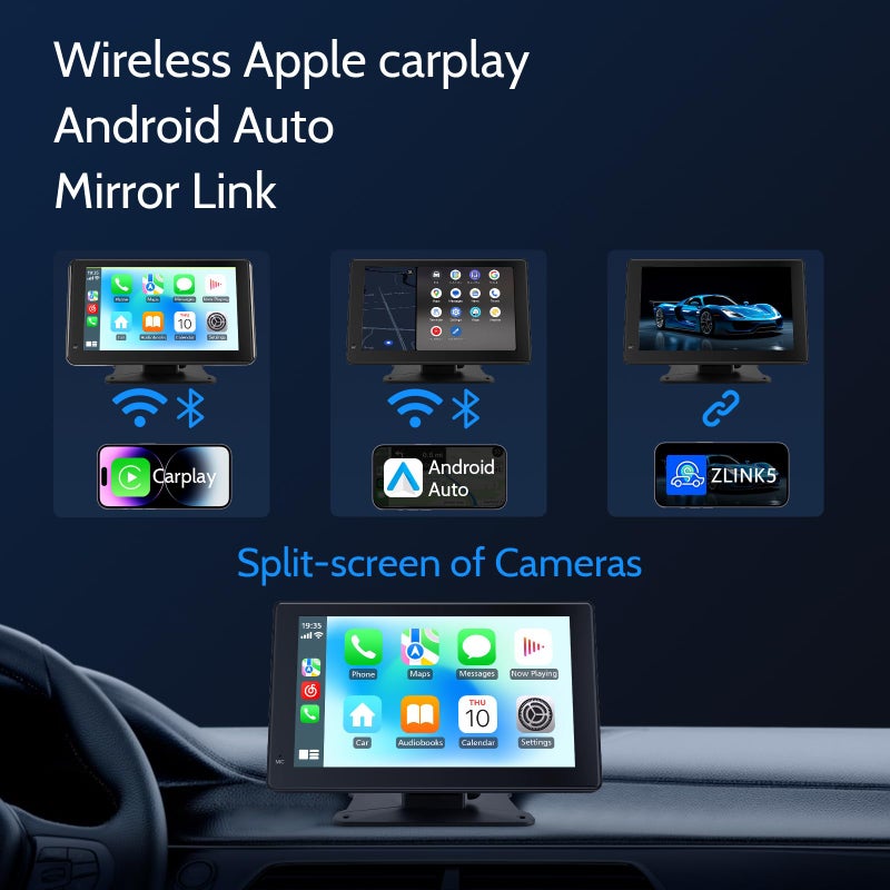 Haudio 7 inch Portable Carplay Wireless Car Stereo,HD Touchscreen for All Vehicles,with Apple CarPlay & Android Auto with Backup Camera/Mirror Link/Voice Control/Bluetooth/GPS/AUX/FM Satellite Radio - Image 2