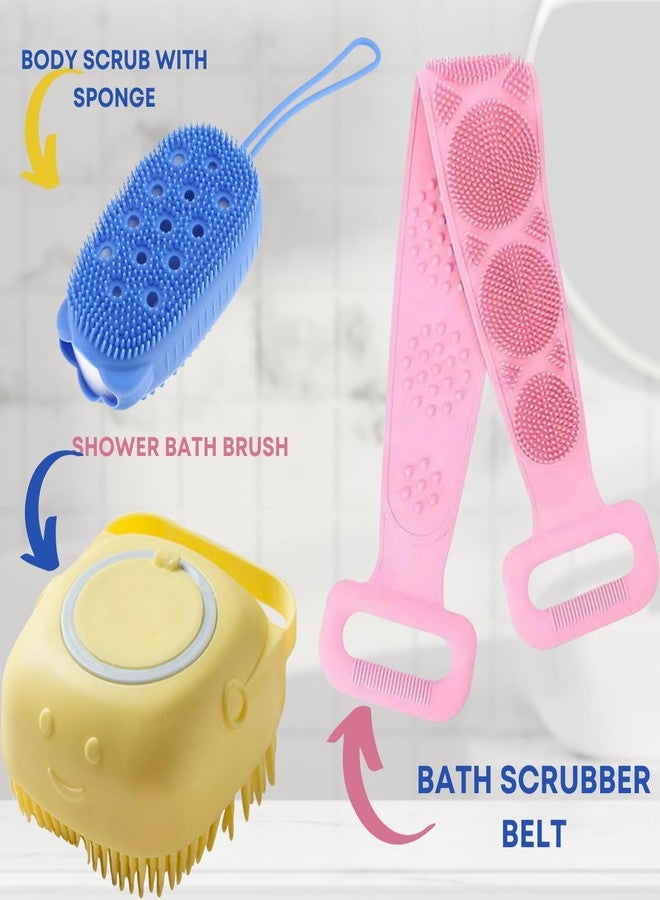 RENIAL® Silicone Body Back Scrubber Double Side Bathing Brush for Skin Deep Cleaning Massage, Bubble Bath Brush, Body Scrubber Belt, and Exfoliating Bath Brush Set (Pack of 1) - Image 2