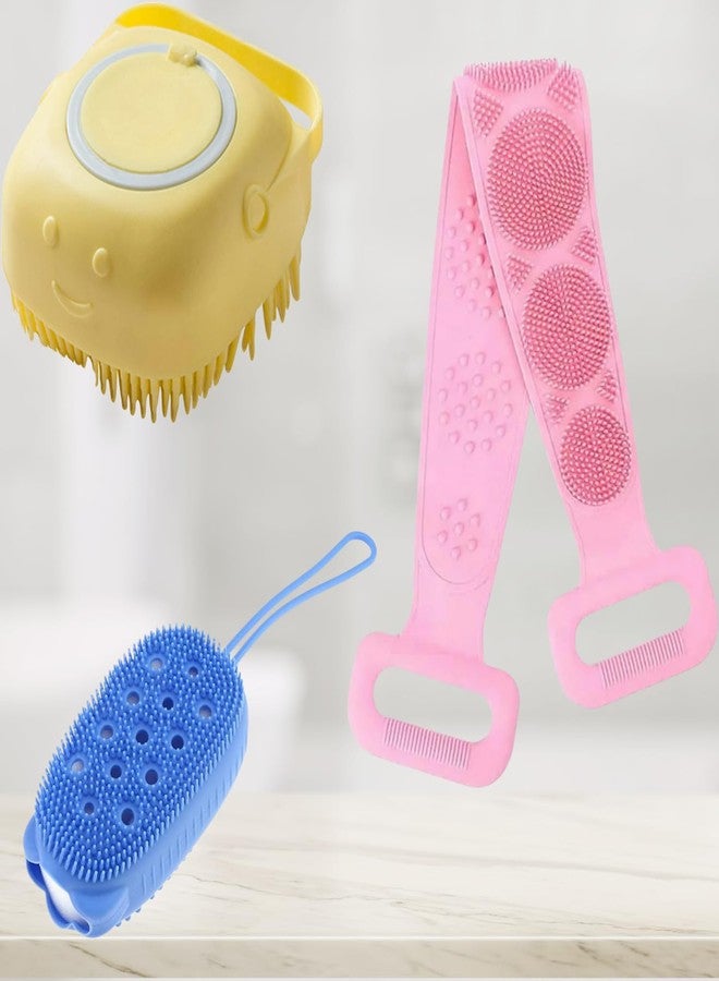 RENIAL® Silicone Body Back Scrubber Double Side Bathing Brush for Skin Deep Cleaning Massage, Bubble Bath Brush, Body Scrubber Belt, and Exfoliating Bath Brush Set (Pack of 1) - Image 1