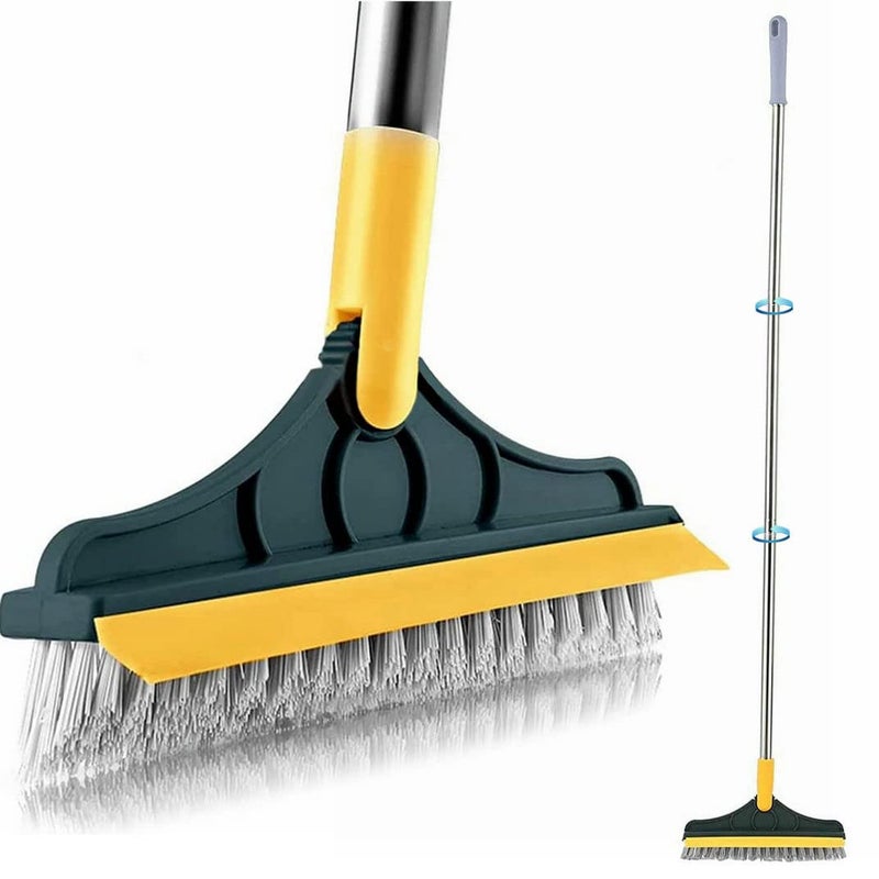 CraftinAround 2 in 1 Cleaning Scrub Brush Grout Brush Scrapee 3 Poles 476 Floor Scrub Brush with Long Handle VShape Stiff Bristle Brush Scrubber with Squeegee 120Rotate Magic Broom Brush for Bathroom Glass