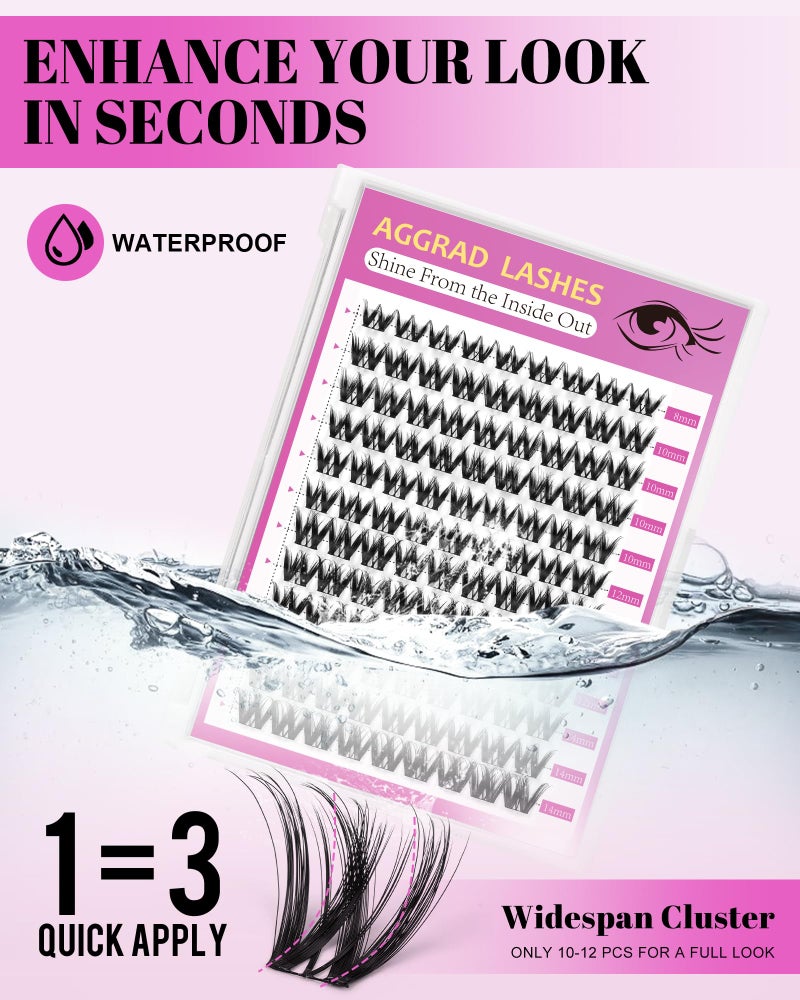 AGGRAD Flora Lash Clusters Kit Short 8-14mm Wispy Eyelashes Cluster Extension Kit D Curl Individual DIY False Lash Extension Spiky Cat Eye Lashes Fake Eyelashes Clusters with 0.03mm Ultra-Thin Wide Band - Image 4