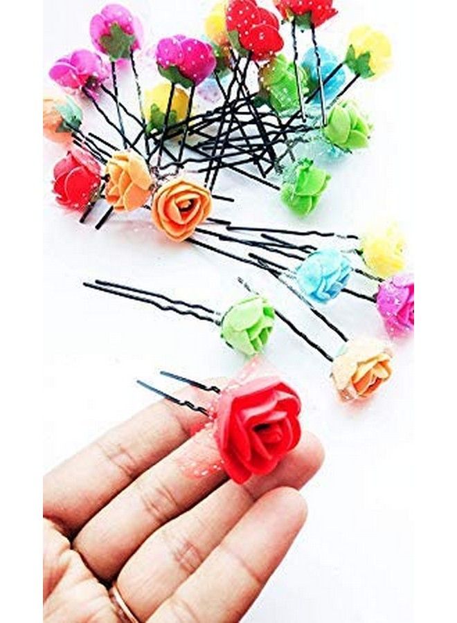 Foreign Holics Multicolor 7Cm Long Bridal Wedding Hair Pins Rose Flower Hair Pin Black Metal Diy Hair Bun Pin For Woman Bobby Pins U Shape Hair Pins For Women Girls And Hairdressing (12 Pieces) - Image 1