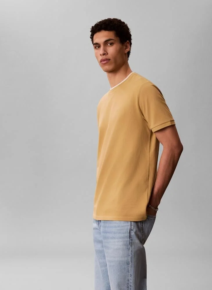 CALVIN KLEIN  Cotton Piqué Tipped Collar T-shirt for Men | Best Price UAE