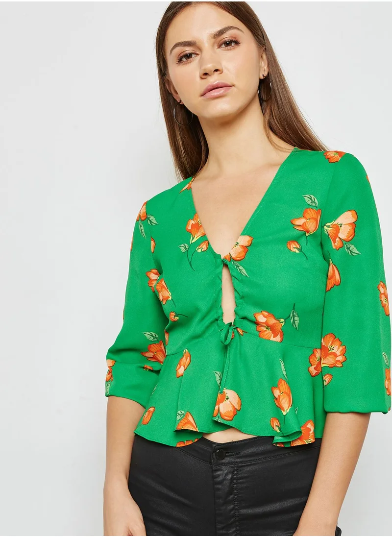 TOPSHOP Floral Print Keyhole Top