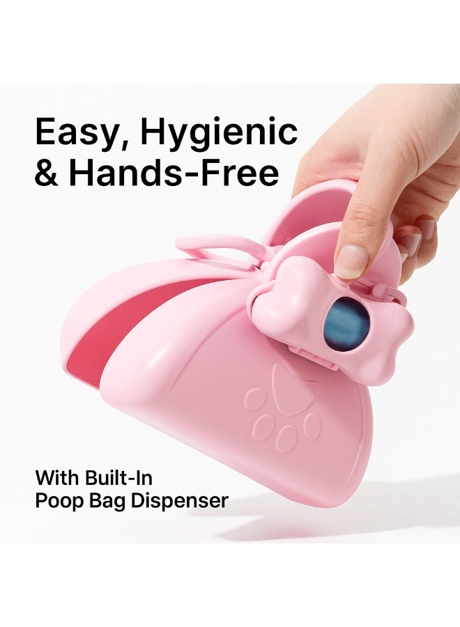funkypets Dog & Cat Poop Scooper with Bag Dispenser – No-Touch Handheld Pet Waste Picker, Portable Sanitary Poop Cleaner for Dog Walks, Attachable to Leash, Harness or Waist – Includes 15 Bags (Pink) - Image 2