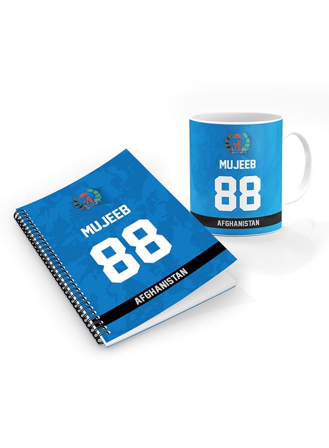 Stylizedd Designer Printed Coffee Mug + A5 Spiral Notebook Memo Notepad Journal Personalised Combo Gift Set  -Player Name - Mujeeb Ur Rahman, Jersey Number-88 - Image 1