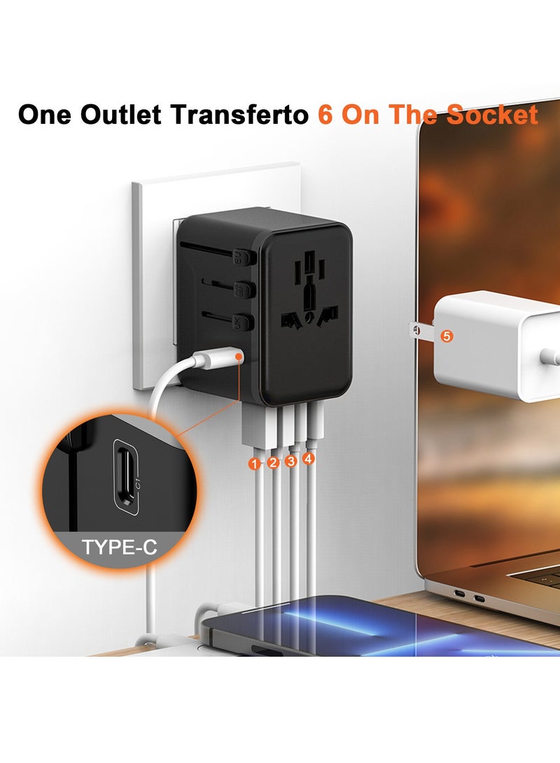 Necomi Universal Travel Plug Adapter, All-in-One International Travel Plug Adapter with 3 USB Type-C and 2 USB-A Wall Charger and Worldwide AC Outlet for Europe USA UK AUS Asia - Image 2