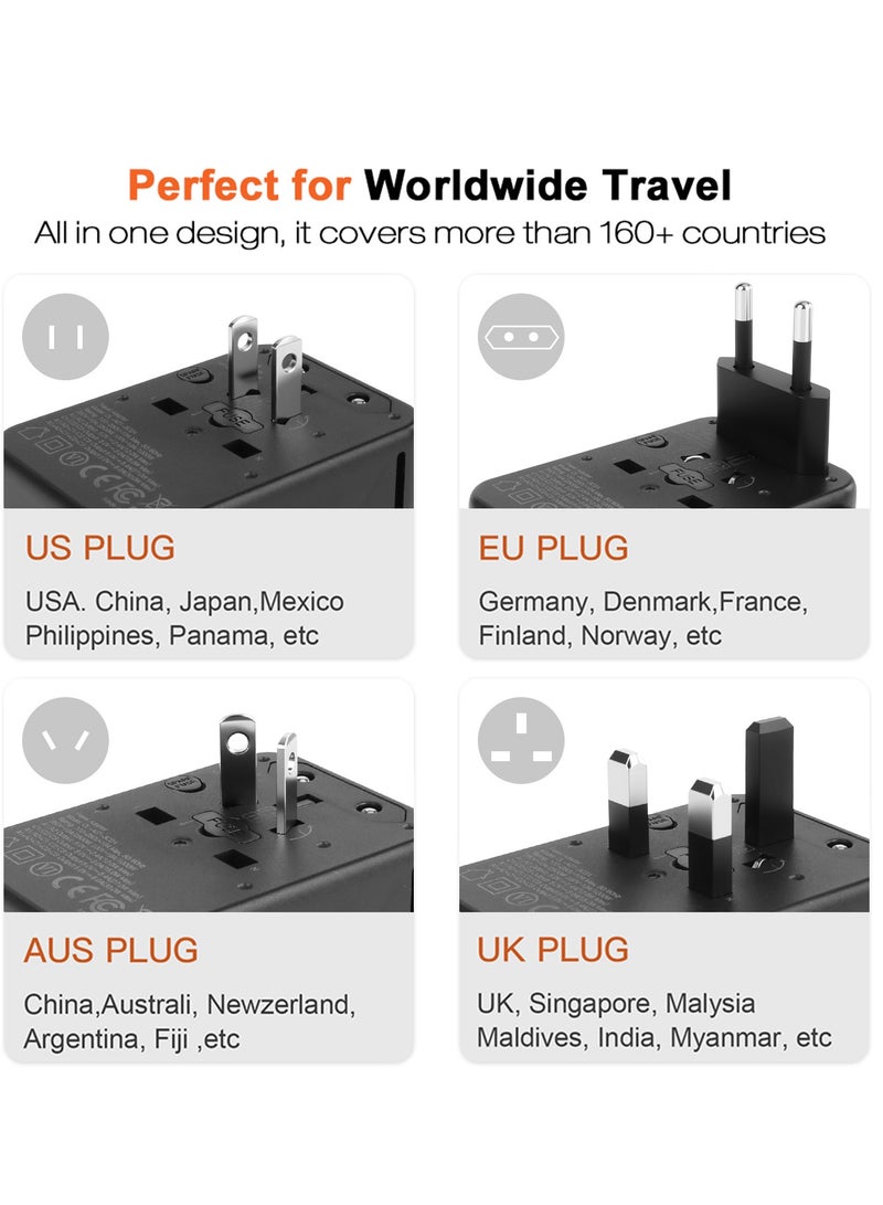 Necomi Universal Travel Plug Adapter, All-in-One International Travel Plug Adapter with 3 USB Type-C and 2 USB-A Wall Charger and Worldwide AC Outlet for Europe USA UK AUS Asia - Image 4