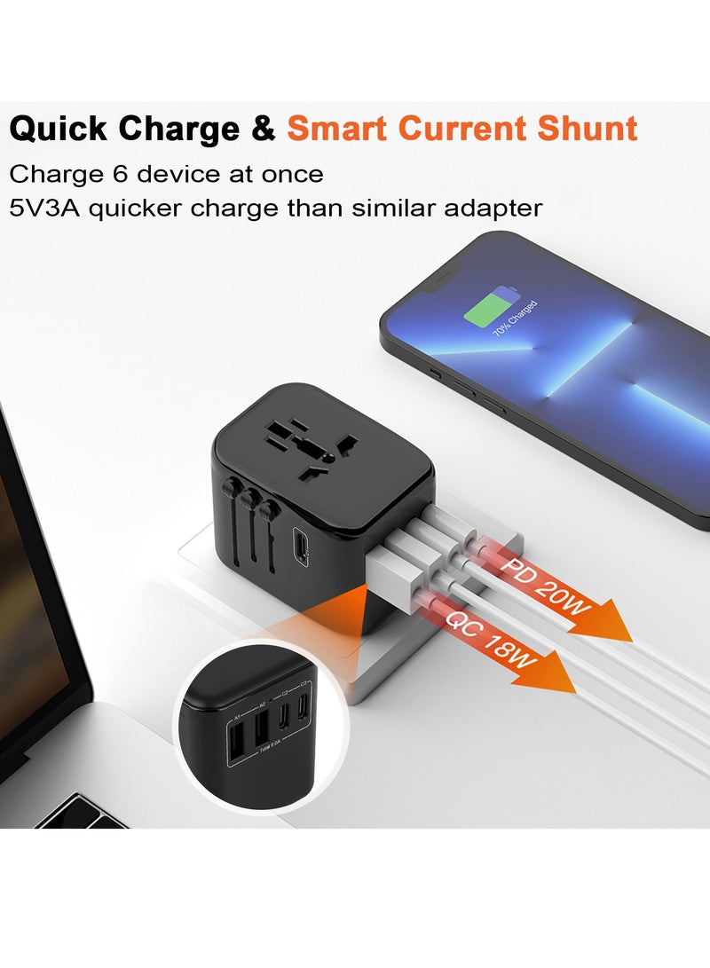 Necomi Universal Travel Plug Adapter, All-in-One International Travel Plug Adapter with 3 USB Type-C and 2 USB-A Wall Charger and Worldwide AC Outlet for Europe USA UK AUS Asia - Image 5