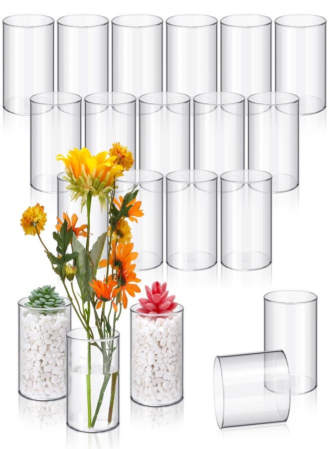 Vesici 20 Pcs Plastic Cylinder Vase Acrylic Cylinder Vase Bulk Small Clear Flower Container Hurricane Candle Holder Round Wide Container Centerpiece for Home Office Wedding Decorations (4 Inch) - Image 1