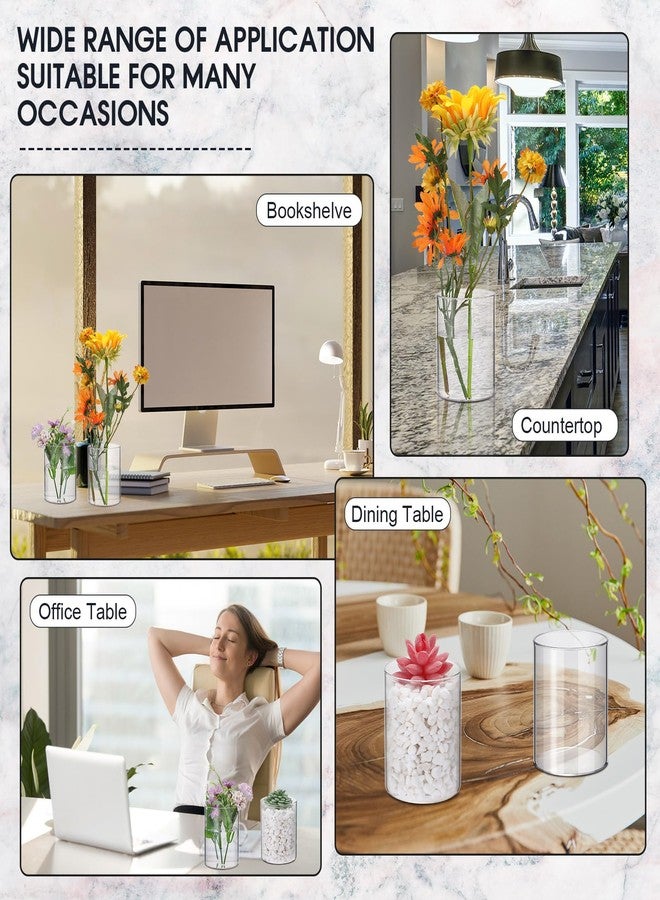 Vesici 20 Pcs Plastic Cylinder Vase Acrylic Cylinder Vase Bulk Small Clear Flower Container Hurricane Candle Holder Round Wide Container Centerpiece for Home Office Wedding Decorations (4 Inch) - Image 3