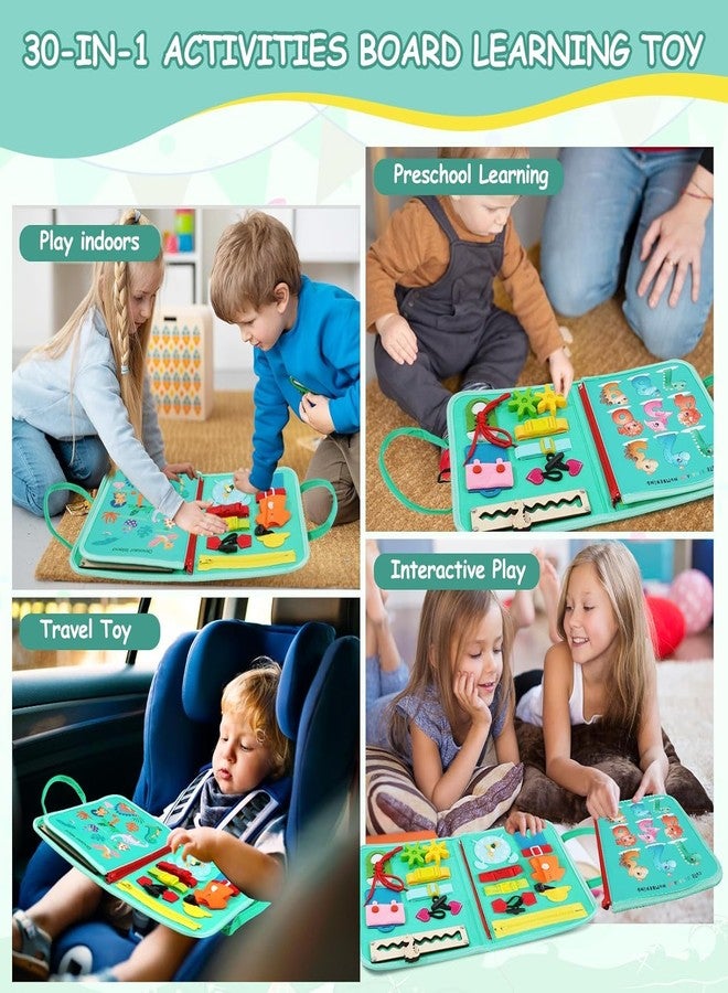 KolorFish Busy Board Montessori for 1 2 3 4 Year Old Boy & Girl Birthday Gifts, Sensory Educational Travel Toys, Toddler Activities for Learning Fine Motor Skills (Green Dinosaur) - Image 5