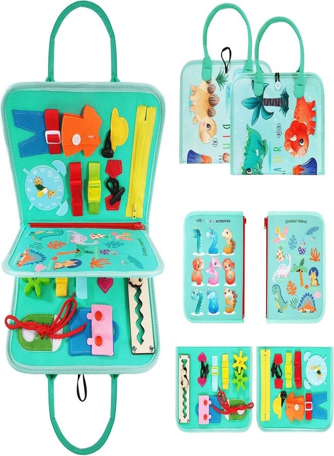 KolorFish Busy Board Montessori for 1 2 3 4 Year Old Boy & Girl Birthday Gifts, Sensory Educational Travel Toys, Toddler Activities for Learning Fine Motor Skills (Green Dinosaur) - Image 1