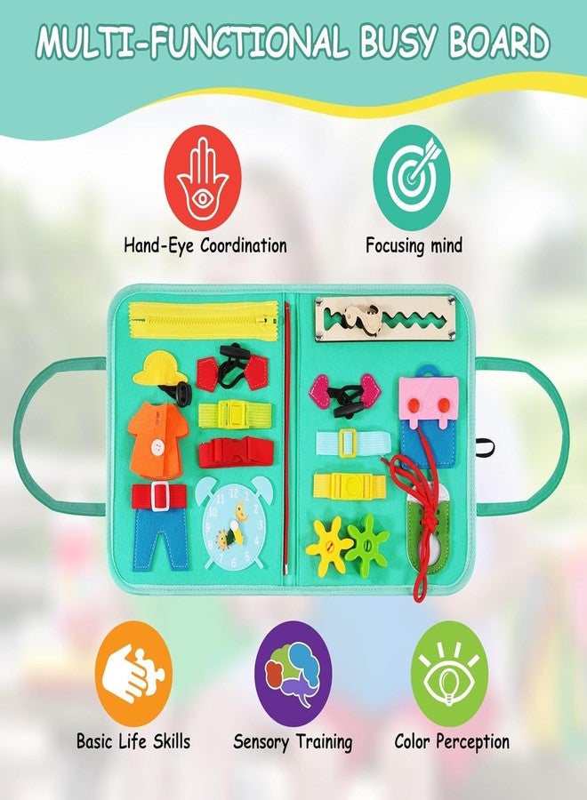 KolorFish Busy Board Montessori for 1 2 3 4 Year Old Boy & Girl Birthday Gifts, Sensory Educational Travel Toys, Toddler Activities for Learning Fine Motor Skills (Green Dinosaur) - Image 3