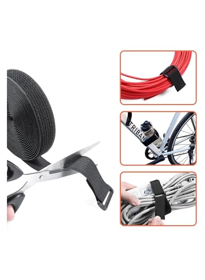 erorex 10m Adjustable Hook and Loop Cable Straps with 50 Buckles, Reusable Fastening Ties for Wire and Cord Management, Cut to Length, 2.5cm Wide, Black - Image 2