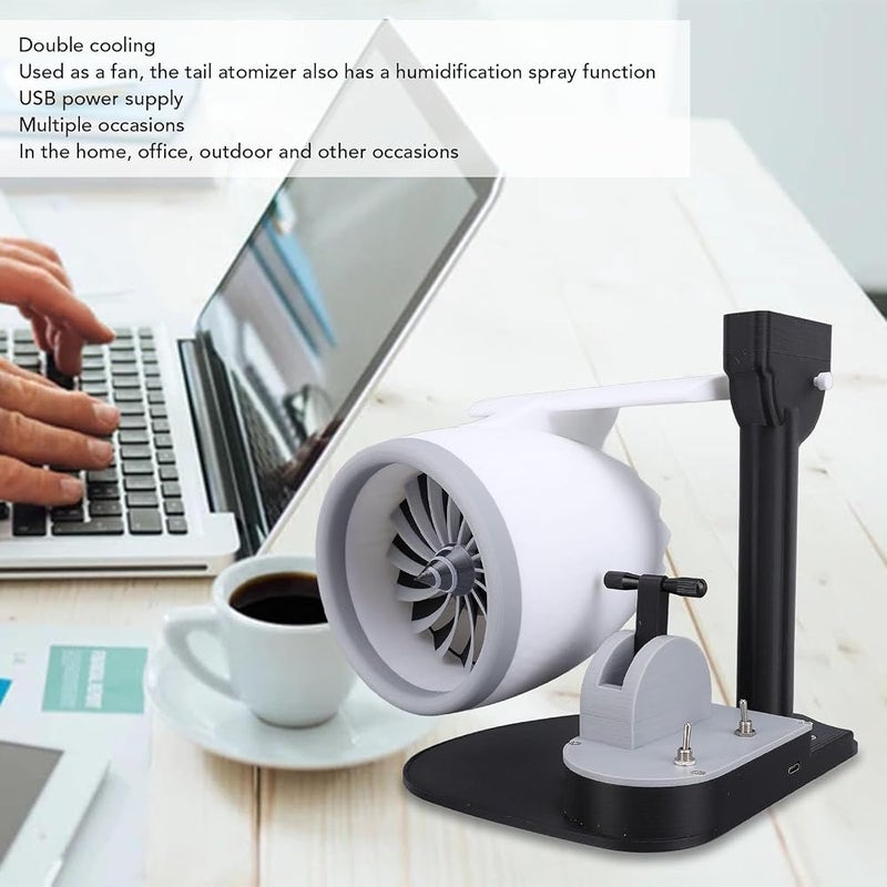 Bewinner 2 In 1 Turbo Desktop Fan, Turbofan Engine Shape Fan with Humidifier and Tail Lights, 3D Printing Desktop Decoration Gift Adjustable Speed Push Rod Equipped (Blue) - Image 5