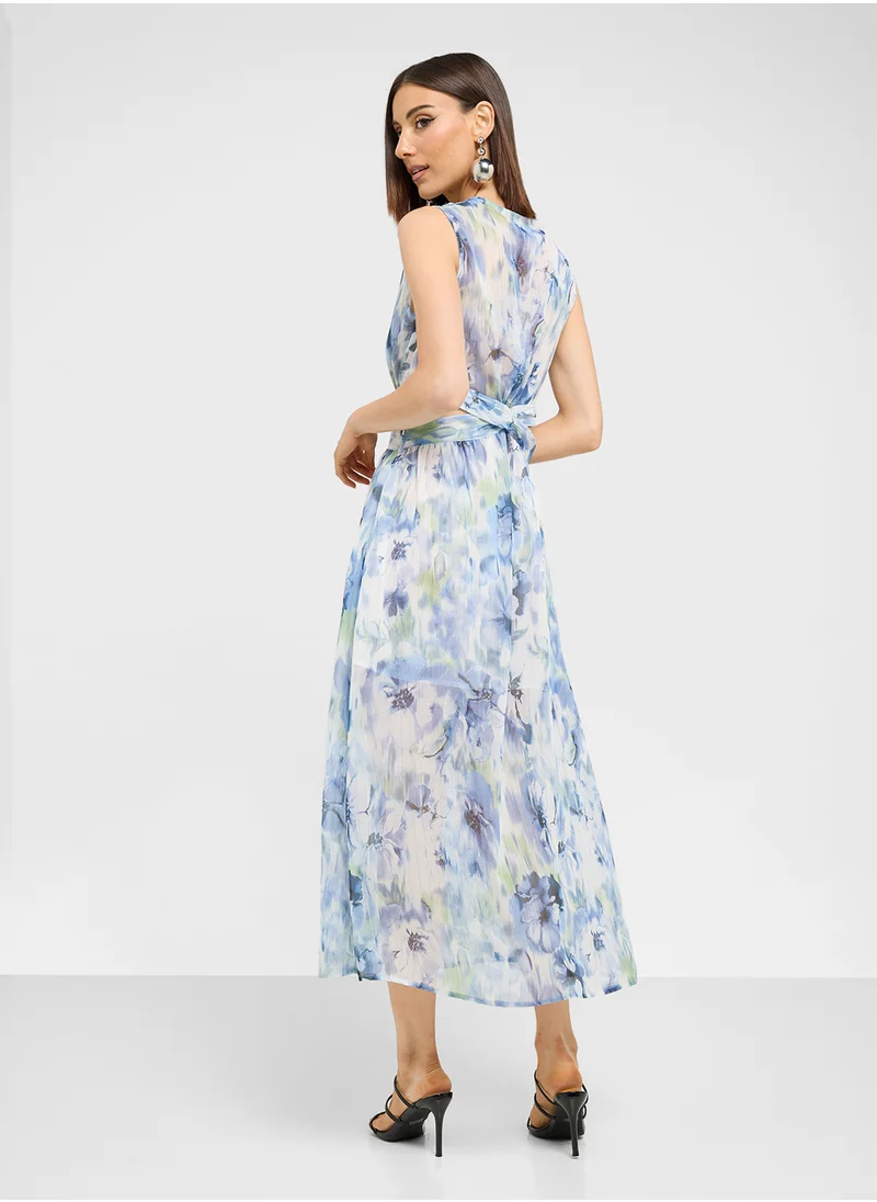 Ginger Plunge Neck Floral Dress With Cutout Detail