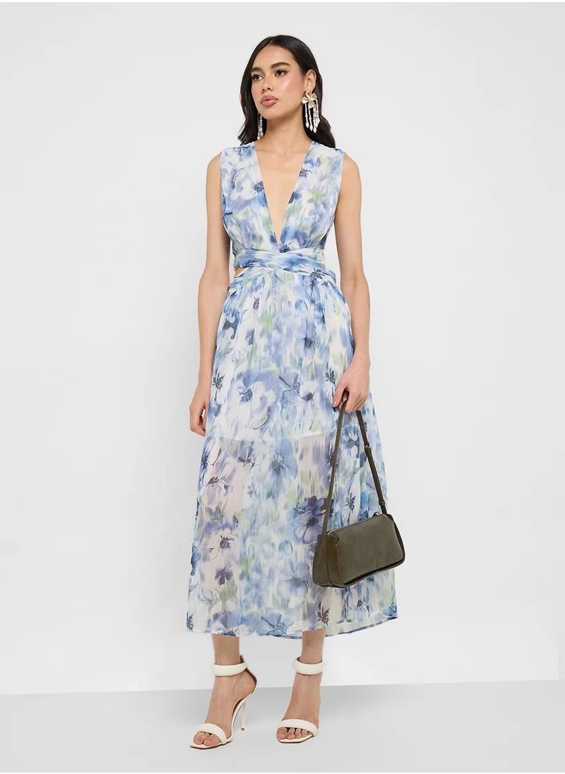 جينجر Floral Print Midi Dress