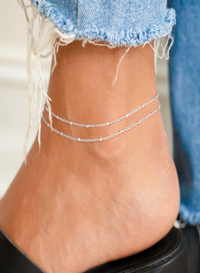Robaice Ankle Bracelets for Women, Glitter Waterproof Adjustable Anklet for Women, 14K Gold Plated/Sterling Silver Layered Anklets, Summer Beach Anklet Jewelry for Women Gift, 8.5"+2", brass - Image 2