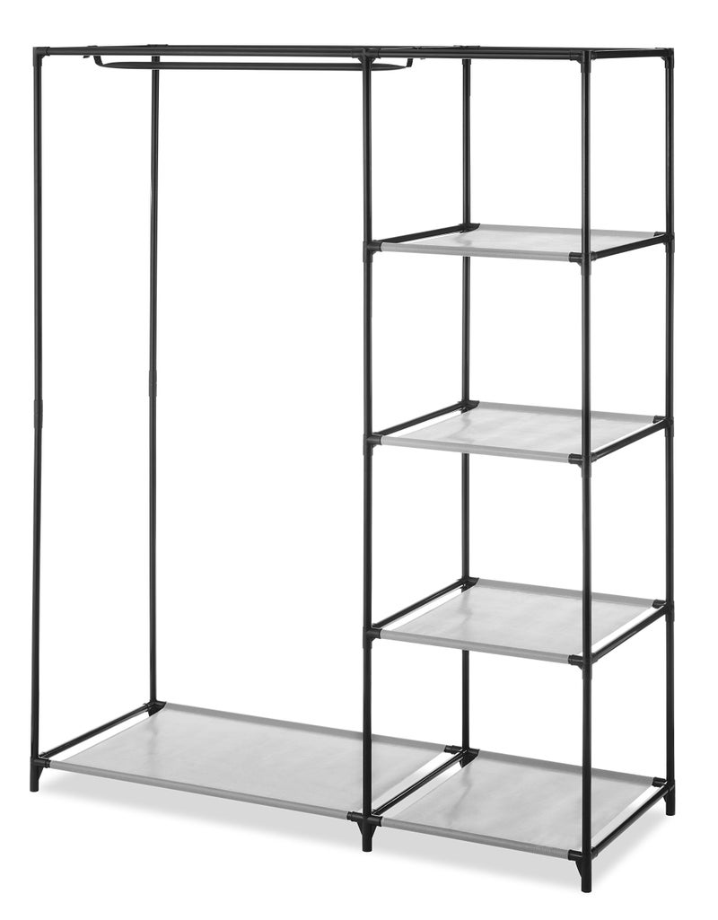 Whitmor Spacemaker 5 Tier Wardrobe Closet, Freestanding Storage System with Garment Rod, Space - Saving Organizer for Small Bedrooms, Apartments, Sturdy Steel Frame, Black/Gray - Image 1