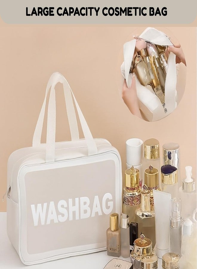 JRM PVC Clear Makeup Pouch Set of 3, Waterproof Cosmetic Organizer Bag for Women & Girls, Transparent Travel Toiletry Storage Kit with Handle (White) - Image 2