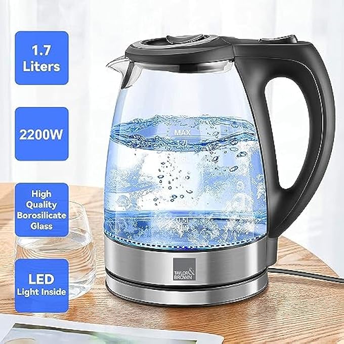 Taylor & Brown Blue Led Illuminated 17L Electric Glass Kettle Cordless Portable Design - Image 4