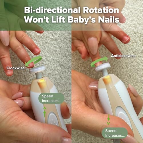 haakaa Baby Nail Care Electric Baby Nail File Kit with LED Light, Baby Nail Clippers for Newborn/Infants/Adults Toenails and Fingernails, 6 Replacement Heads & Storage Case, Acorn - Image 3