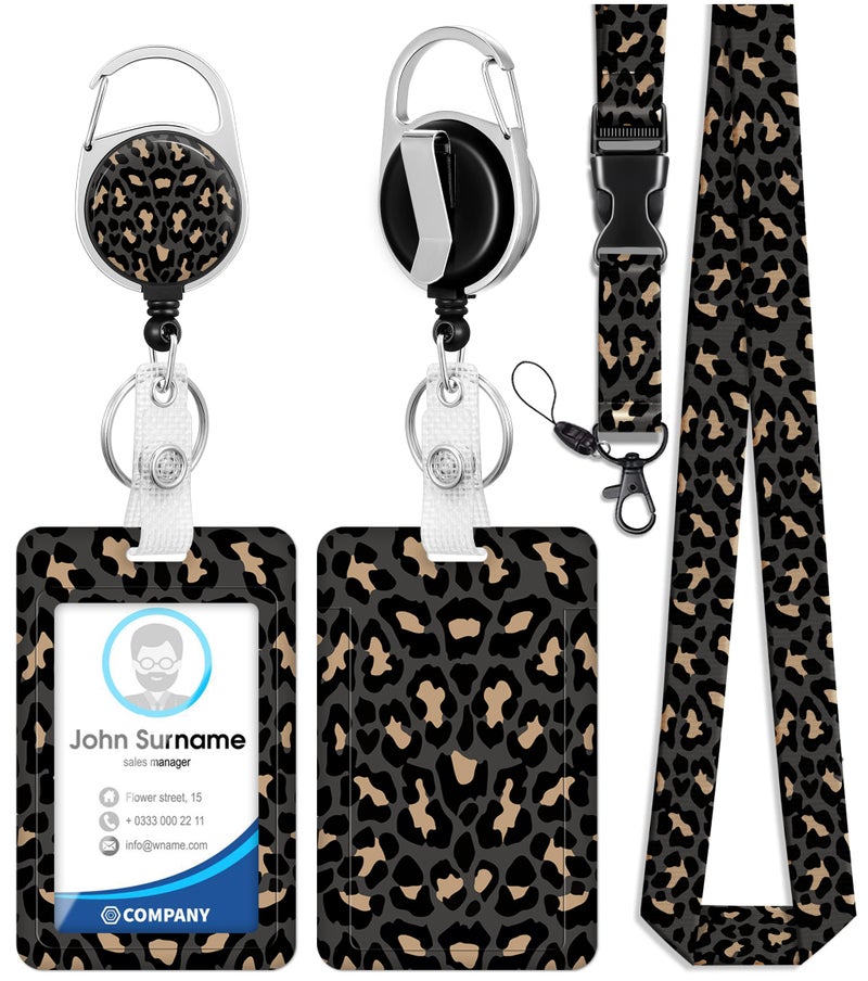 Toykee Neck Lanyard with ID Badge Holder and Retractable Badge Reel Clip, Leopard Cheetah Card Name Tag Lanyard Vertical ID Protector Bage Clips for Nurse Nursing Doctor Teacher Student - Image 1