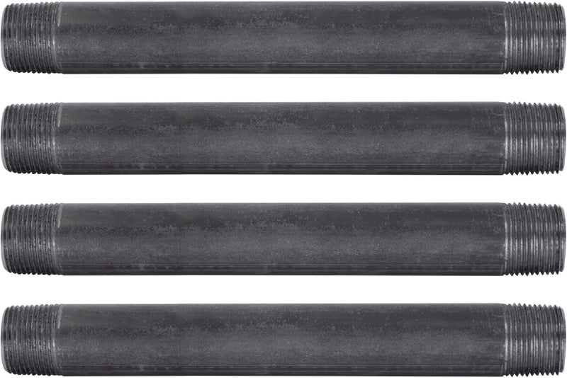 PIPE DECOR 3/4” x 8” Black Steel Plumbing Pipe, Pre Cut, Industrial Steel Grey Fits Standard 3/4 Inch Threaded Black Malleable Iron Fittings, Build Vintage DIY Furniture, 4 Pack - Image 1