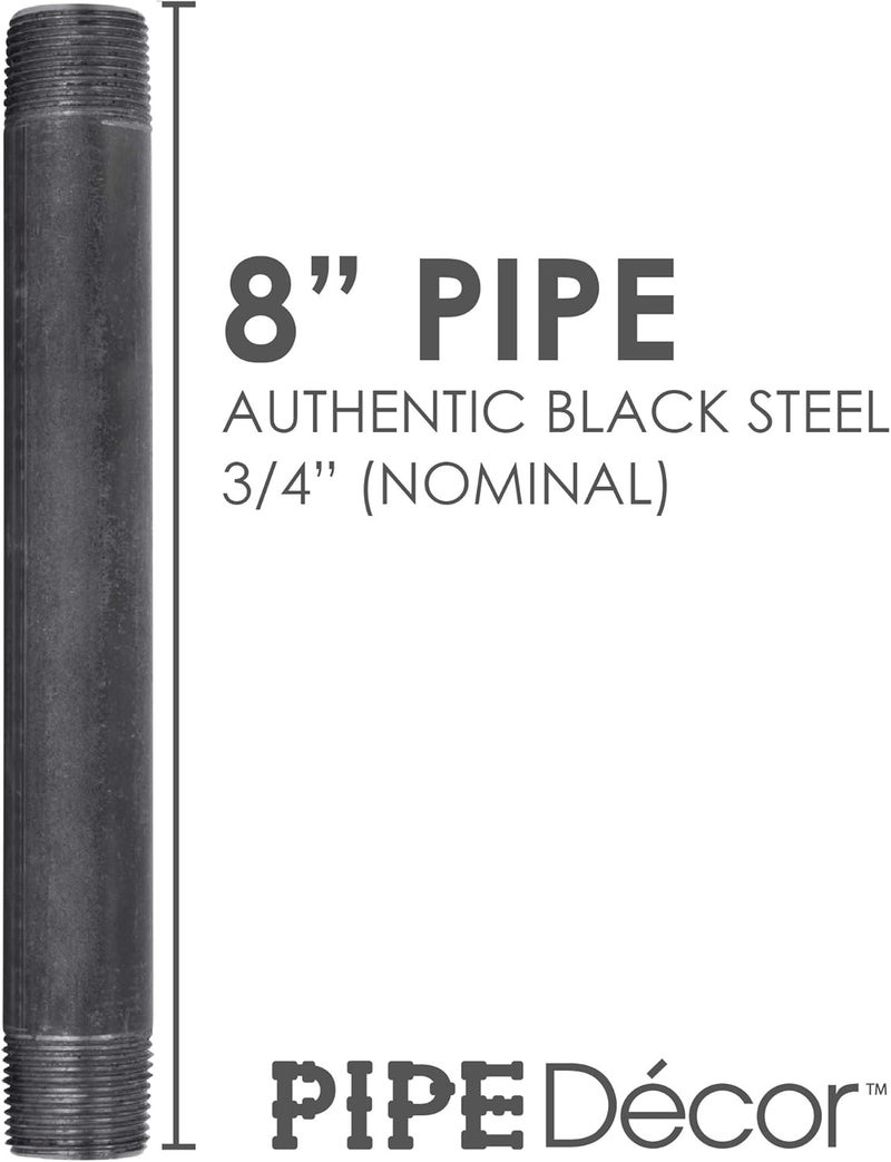 PIPE DECOR 3/4” x 8” Black Steel Plumbing Pipe, Pre Cut, Industrial Steel Grey Fits Standard 3/4 Inch Threaded Black Malleable Iron Fittings, Build Vintage DIY Furniture, 4 Pack - Image 2