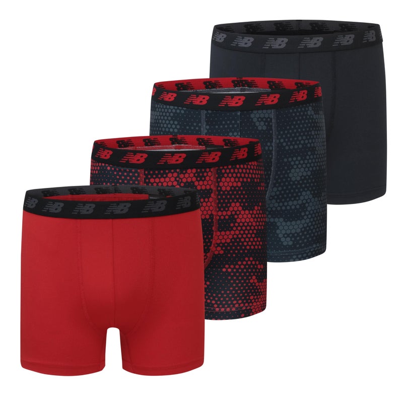 New Balance Boys' 3.5" Underwear, Performance Boxer Briefs (4 Pack), Magnet Print/Team Red/Black/Team Red Print, Medium - Image 1