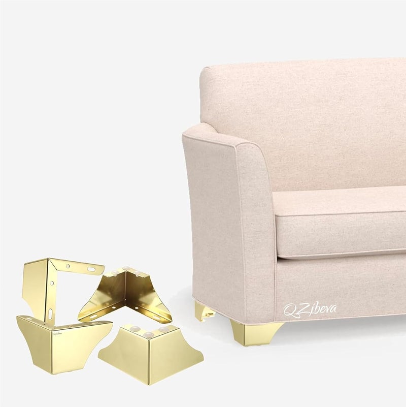 QZibeva 4 Pack Furniture Legs 3 Inch Height Minimalist Ottoman Design Furniture Feet Metal Sofa Legs Replacement for Sofa Coffee Table Cupboard TV Stand Feet Gold 45 Ih Wide Screw Included - Image 1