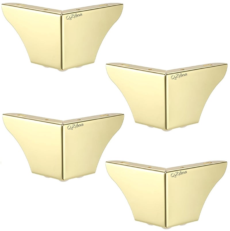 QZibeva 4 Pack Furniture Legs 3 Inch Height Minimalist Ottoman Design Furniture Feet Metal Sofa Legs Replacement for Sofa Coffee Table Cupboard TV Stand Feet Gold 45 Ih Wide Screw Included - Image 2