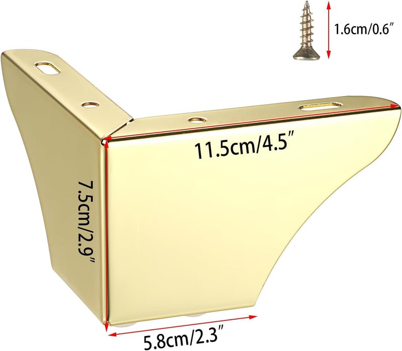 QZibeva 4 Pack Furniture Legs 3 Inch Height Minimalist Ottoman Design Furniture Feet Metal Sofa Legs Replacement for Sofa Coffee Table Cupboard TV Stand Feet Gold 45 Ih Wide Screw Included - Image 4