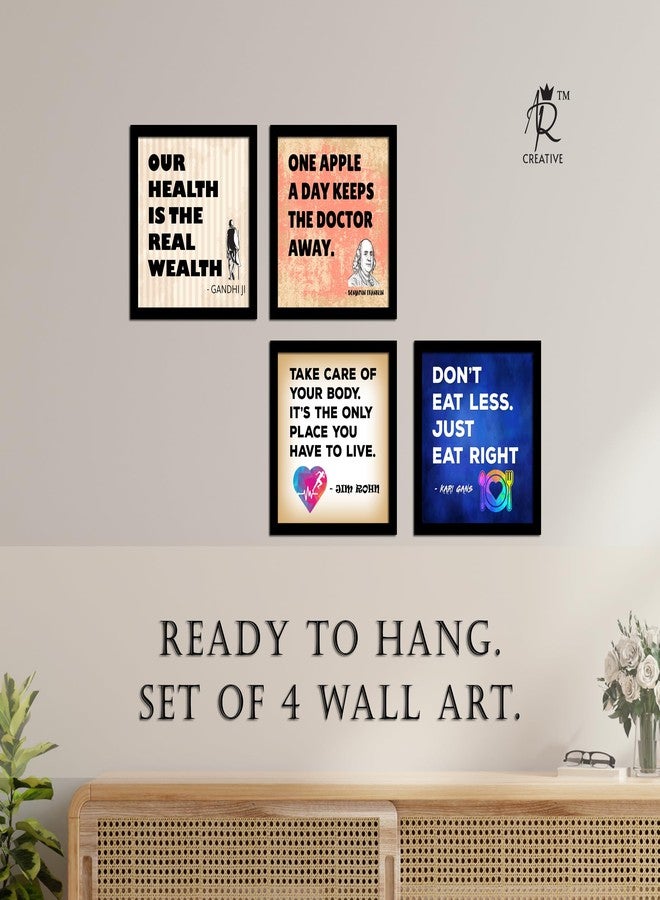 AR Creative Our Health, One Apple, Take Care. Don't Eat - Health Quote Framed Wall Poster, Inspirational Quotes, Psychology Quotes Print with Frame, Home, Office Decor (10 inch x 10 inch), Set Of 4 - Image 3