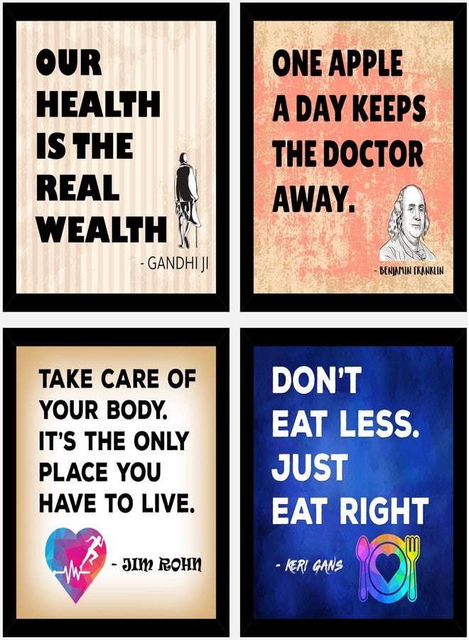 AR Creative Our Health, One Apple, Take Care. Don't Eat - Health Quote Framed Wall Poster, Inspirational Quotes, Psychology Quotes Print with Frame, Home, Office Decor (10 inch x 10 inch), Set Of 4 - Image 1