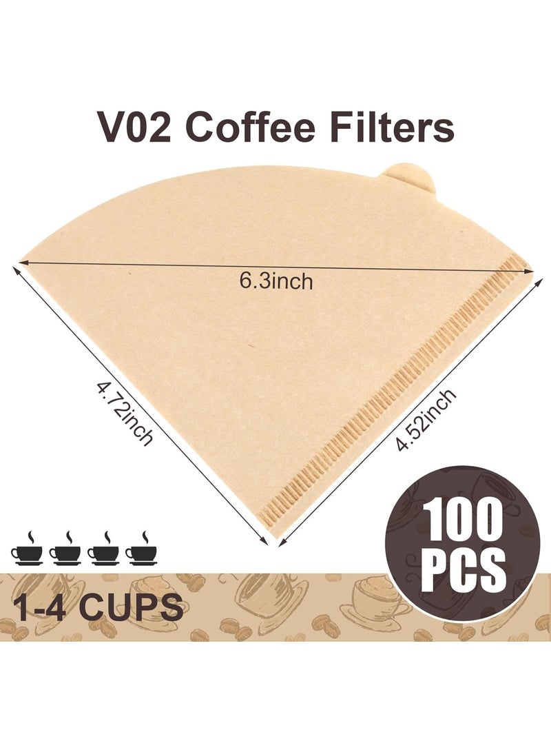 100 Count Pour Over Coffee Filters Paper, Size 02 Natural Brown Coffee Filters Cone, V02 Unbleached Disposable Paper Filters Compatible with Pour Over and Drip Coffee Maker - Image 2