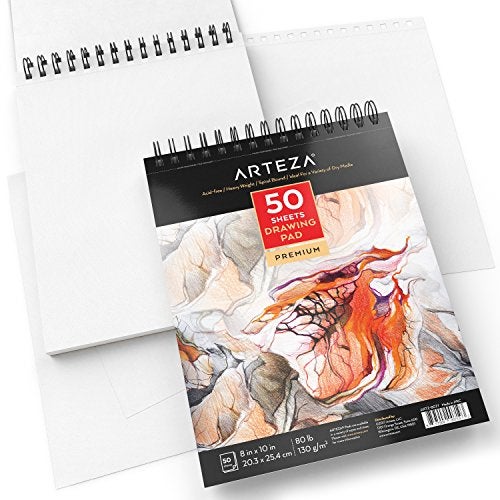 ARTEZA دفتر رسم ARTEZA، 8 × 10 بوصة، عبوة من 2، 50 ورقة لكل منها، كتب رسم مرتبطة بشكل حلزوني، ورق رسم أبيض متين خالي من الأحماض - Image 2