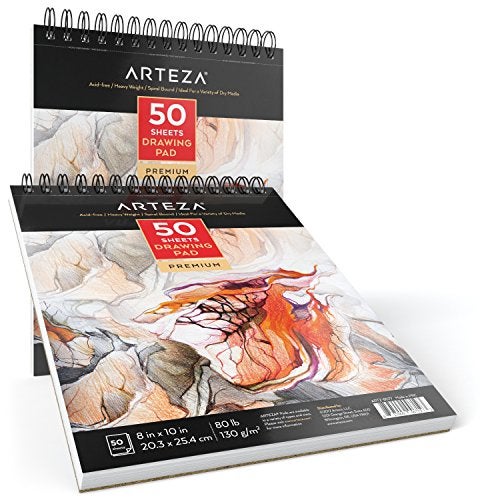 ARTEZA دفتر رسم ARTEZA، 8 × 10 بوصة، عبوة من 2، 50 ورقة لكل منها، كتب رسم مرتبطة بشكل حلزوني، ورق رسم أبيض متين خالي من الأحماض - Image 4