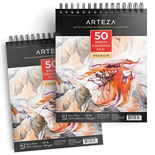 ARTEZA دفتر رسم ARTEZA، 8 × 10 بوصة، عبوة من 2، 50 ورقة لكل منها، كتب رسم مرتبطة بشكل حلزوني، ورق رسم أبيض متين خالي من الأحماض - Image 5
