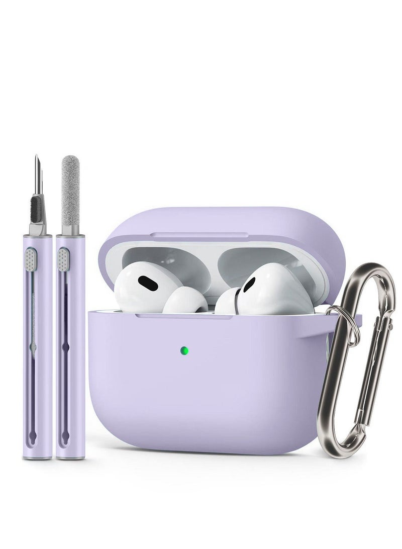 Drop and Fingerprint Resistant Soft Silicone Case for AirPods Pro 2/Pro with Cleaning Kit and Keychain (Purple) - Image 1