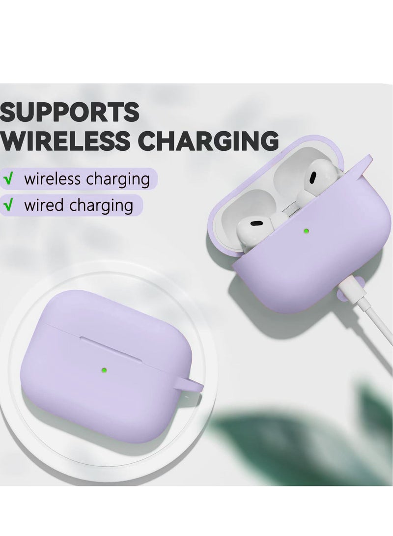 Drop and Fingerprint Resistant Soft Silicone Case for AirPods Pro 2/Pro with Cleaning Kit and Keychain (Purple) - Image 3