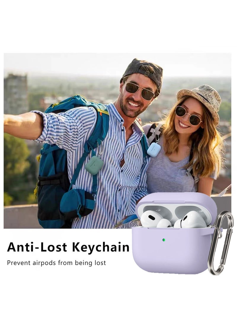Drop and Fingerprint Resistant Soft Silicone Case for AirPods Pro 2/Pro with Cleaning Kit and Keychain (Purple) - Image 5