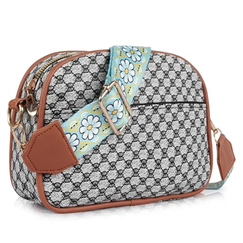DANIEL CLARK Geometric Print Crossbody sling Bag with Adjustable Multicolor Strap (Grey & Black) - Image 1