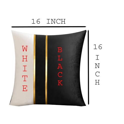 HIMS Velvet Sofa Pillow Cover Set of 2, Cushion Covers 16 inch x 16 inch for Cushion Covers Decor Living Room Sofa Bedroom Car (Black/White, 16x16 Inch) - Image 5
