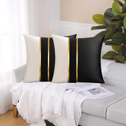 HIMS Velvet Sofa Pillow Cover Set of 2, Cushion Covers 16 inch x 16 inch for Cushion Covers Decor Living Room Sofa Bedroom Car (Black/White, 16x16 Inch) - Image 2